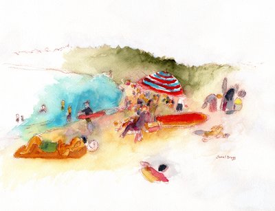 Bagnanti e surfisti sulla spiaggia di Hanalei Bay, c.2019 da Janel Bragg