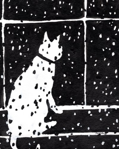 Gatto alla finestra durante una tempesta di neve, circa 2019 da Janel Bragg