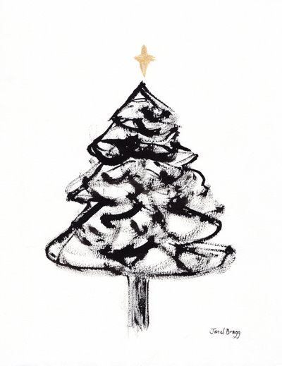 Albero di Natale con inchiostro Sumi e croce d