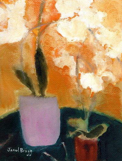 Orchidee su tavolo verde, c.2021 da Janel Bragg