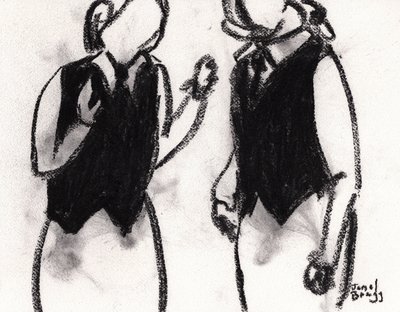 Cameriere al Cafe Sabarsky c. 2024 (carboncino su carta) da Janel Bragg