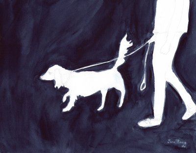 Donna che cammina con il cane lungo Commercial Avenue da Janel Bragg
