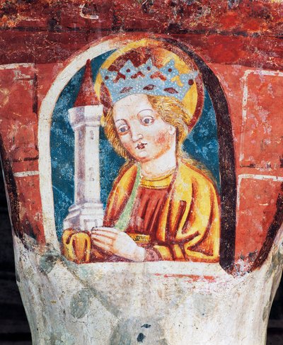 Chiesa fortificata di Hrastovlje, Chiesa della Trinità, Santa Barbara, dettaglio degli affreschi di Janez Iz Kastva (1490), Slovenia da Janez Kastav