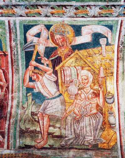 Chiesa fortificata di Hrastovlje, Chiesa della Trinità, I primi lavori dei loro antenati, dettaglio degli affreschi di Janez Iz Kastva (1490), Slovenia da Janez Kastav