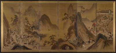 Tartari che cacciano in un paesaggio montano da Japan, Edo period