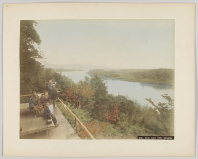 Lago Biwa da Ishiyama, Prefettura di Shiga, Giappone (foto b/n colorata a mano) da Japanese Photographer