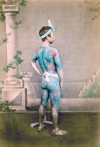 Ritratto di un groom con tatuaggi tradizionali giapponesi Irezumi, c.1882 (foto all