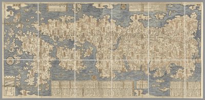 Una grande mappa colorata del Giappone, disegnata da Ishigawa Nagara da Japanese School