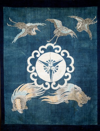 Arte giapponese: tela di cotone coperta di simboli di felicità e longevità. XIX secolo. Collezione privata da Japanese School