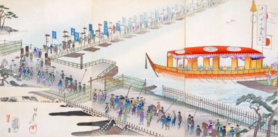 Partecipando a un festival: attraversando un ponte di barche verso il sito sacro da Japanese School