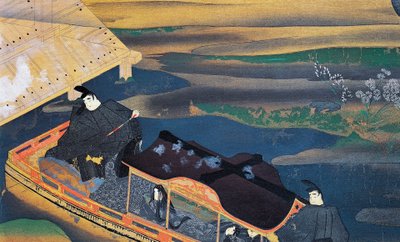 Barca al chiaro di luna, illustrazione dal Diario di Murasaki Shikibu, civiltà giapponese da Japanese School