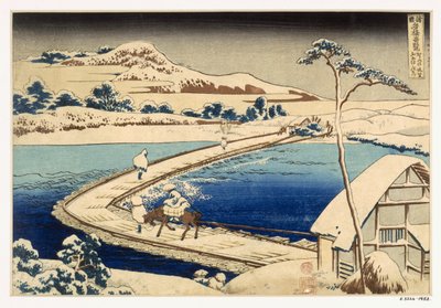 Ponte di barche a Sawa, 1830, Hokusai Katsushika da Japanese School