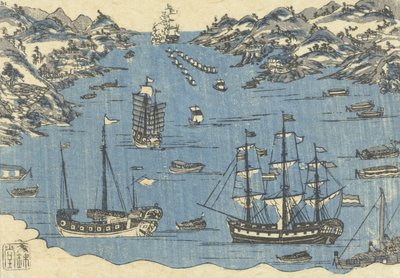 Stampa Bunkindo di navi straniere nel porto di Nagasaki, 1800-50 da Japanese School