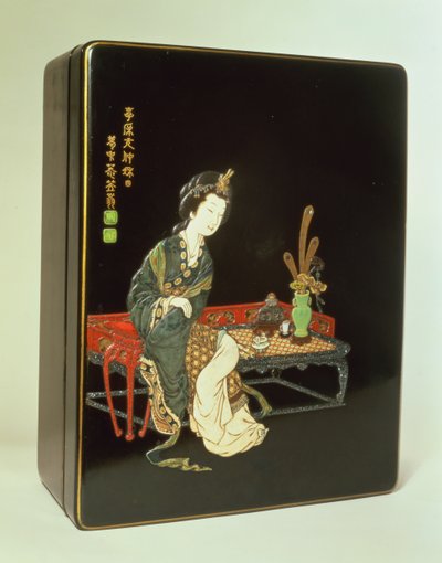 Scatola da scrittura in stile cinese, con sigillo di ceramica verde di Ritsuo da Japanese School