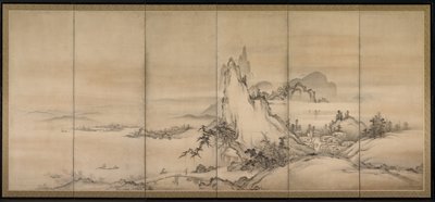 Paesaggio cinese, uno di un paio di schermi a sei pieghe da Japanese School