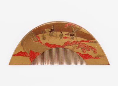 Pettine con decorazione del Monte Fuji e viaggiatori da Japanese School