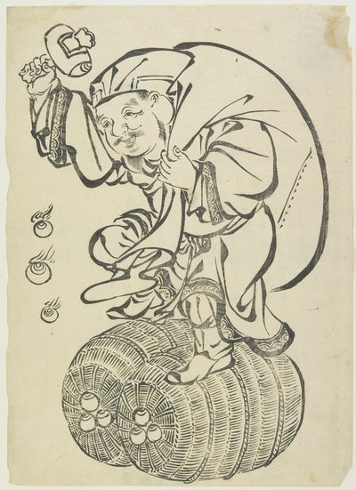 Dio Daikoku che danza su balle di riso, metà-fine XVIII secolo da Japanese School