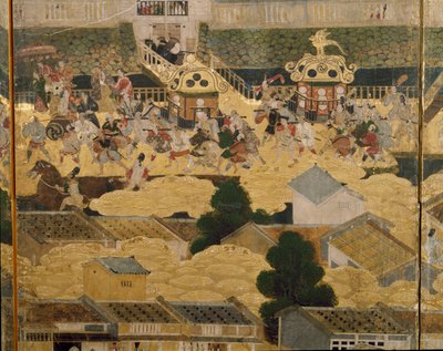 Particolare di Vedute di Kyoto e dintorni (Rakuchu rakugai zu), 1616-24 circa (inchiostro, colore e foglia d