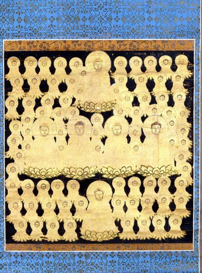 Ottantacinque rappresentazioni del Buddha giapponese Amida Bosatsu. Dipinto su tela del XVII secolo da Japanese School