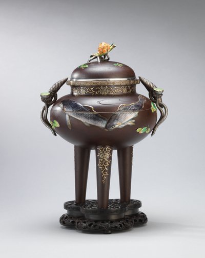 Bruciatore di incenso in ferro smaltato e metallo morbido, sigillato Koichi Shin (Takasaki Koichi), Periodo Meiji da Japanese School