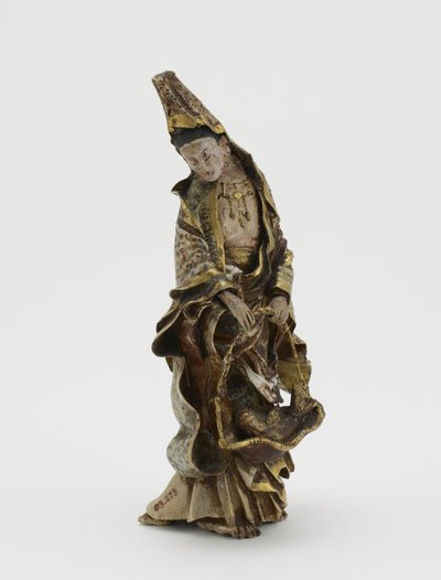 Figura di Kannon che tiene un pesce in un cesto, era Meiji da Japanese School