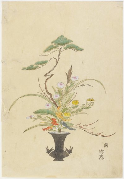 Composizione floreale di Takada Anritsub? Untai; Pino, crisantemo e camelia da Japanese School