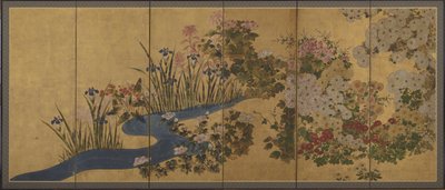 Fiori e un ruscello, schermi da Japanese School