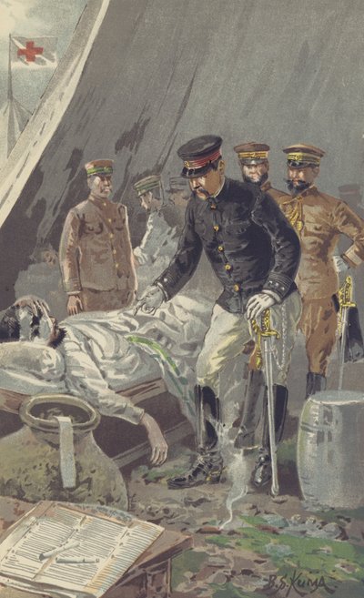 Il principe generale Fushimi consola un soldato ferito dopo la feroce battaglia di Nanshan da Japanese School