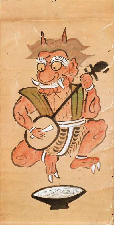 Kakemono che raffigura un diavolo che suona lo shamisen da Japanese School