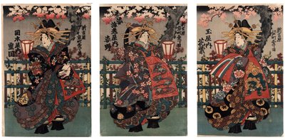 Cortigiane Shigeoka, Sugatano e Hanamurasaki. Trittico. Dalla serie Le bellezze di Yoshiwara da Japanese School