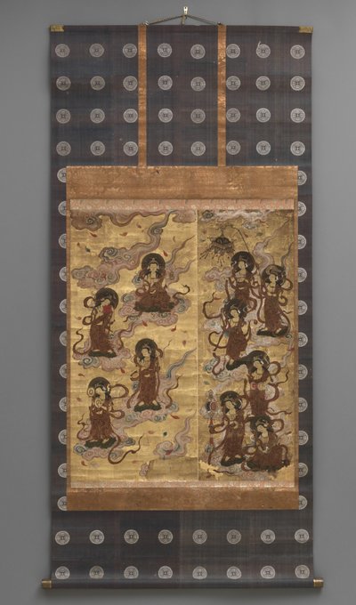 Dipinto murale: Discesa di venticinque bodhisattva (attendenti della triade di Amitabha), XVIII secolo da Japanese School