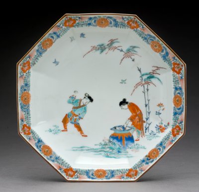 Piatto ottagonale con una scena che illustra la storia di Hob nel pozzo, ceramica Kakiemon, c.1700 da Japanese School