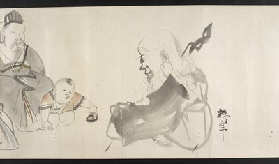 Due adulti e un bambino, da Yoshida Seisai (rotolo) da Japanese School