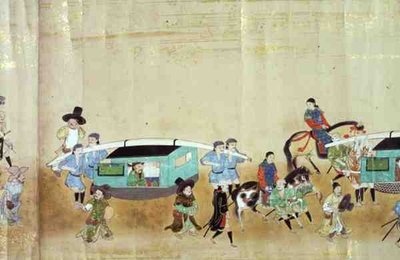Parte della sesta ambasciata coreana in Giappone nel Meireki 1 al tempo della successione di Tokugawa Ietsuna nel 1651, probabilmente di Kano Masunobu (1625-94) 1655-57 da Japanese School