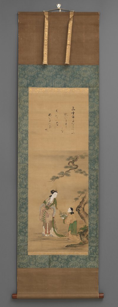 Madre di Pesca e Assistente vicino a un Pino (inizio XIX secolo) da Japanese School