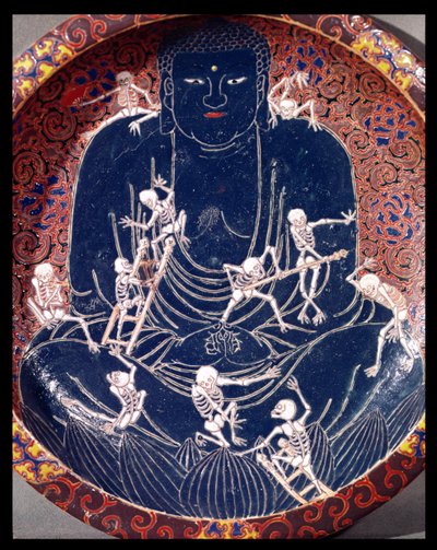 Piatto raffigurante Buddha con dieci scheletri (dettaglio) da Japanese School
