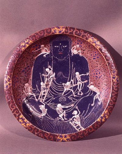 Piatto raffigurante Buddha con dieci scheletri (ceramica) da Japanese School