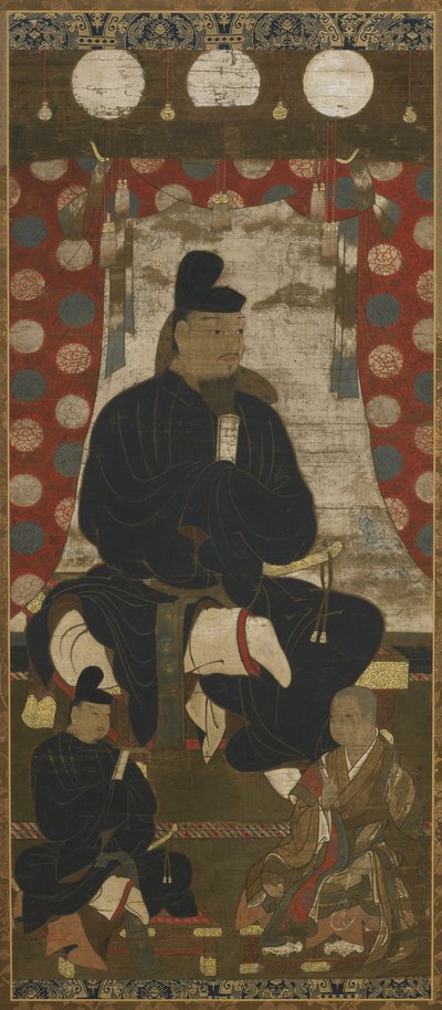Ritratto di Fujiwara no Kamatari (614-669) accompagnato da due figli, Periodo Muromachi da Japanese School