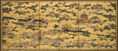 Rakuchu rakugai zu (Scene nella capitale e dintorni).
la capitale), seconda metà del XVII secolo (inchiostro, colore e oro su carta) da Japanese School