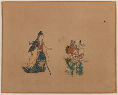 Samurai e due ciechi, foglio di album da Japanese School