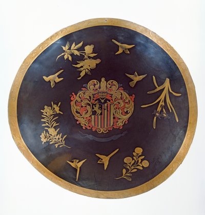 Scudo raffigurante le armi di Constantijn Ranst, per la Compagnia Olandese delle Indie Orientali, realizzato in Bengala e laccato in Giappone, c.1668 da Japanese School