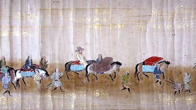 Sesta ambasciata coreana in Giappone nel Meireki 1 al tempo della successione di Tokugawa Ietsuna nel 1651, possibilmente di Kano Masunobu (dettaglio) da Japanese School
