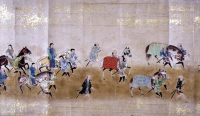 Sesta ambasciata coreana in Giappone nel Meireki 1 al tempo della successione di Tokugawa Ietsuna nel 1651, probabilmente di Kano Masunobu (1625-94) (dipinto su rotolo) (dettaglio) da Japanese School