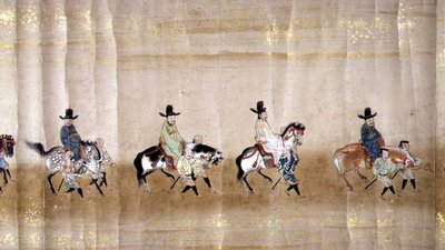 Sesta ambasciata coreana in Giappone a Meireki 1 al tempo della successione di Tokugawa Ietsuna nel 1651, probabilmente di Kano Masunobu (dettaglio) da Japanese School