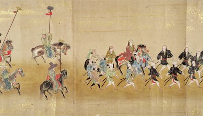 Sesta ambasciata coreana in Giappone nel Meireki 1 al tempo della successione di Tokugawa Ietsuna nel 1651, forse di Kano Masunobu (1625-94) (dipinto su rotolo) (dettaglio) da Japanese School