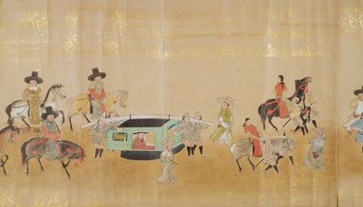 Sesta ambasciata coreana in Giappone nel Meireki 1 al tempo della successione di Tokugawa Ietsuna nel 1651, forse di Kano Masunobu (1625-94) (dipinto su rotolo) (dettaglio) da Japanese School