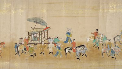 Sesta ambasciata coreana in Giappone nel Meireki 1 al tempo della successione di Tokugawa Ietsuna nel 1651, forse di Kano Masunobu (1625-94) (dipinto su rotolo) (dettaglio) da Japanese School