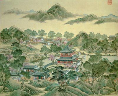 Il padiglione dettaglio di una stampa giapponese del XIX secolo da Japanese School