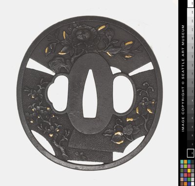 Tsuba: Crisantemo, Ciliegio, Iris da Japanese School
