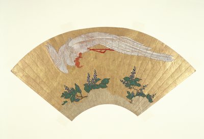 Ventaglio non montato: Uccello che si tuffa su bambù coperto di neve, c.1700-60 da Japanese School